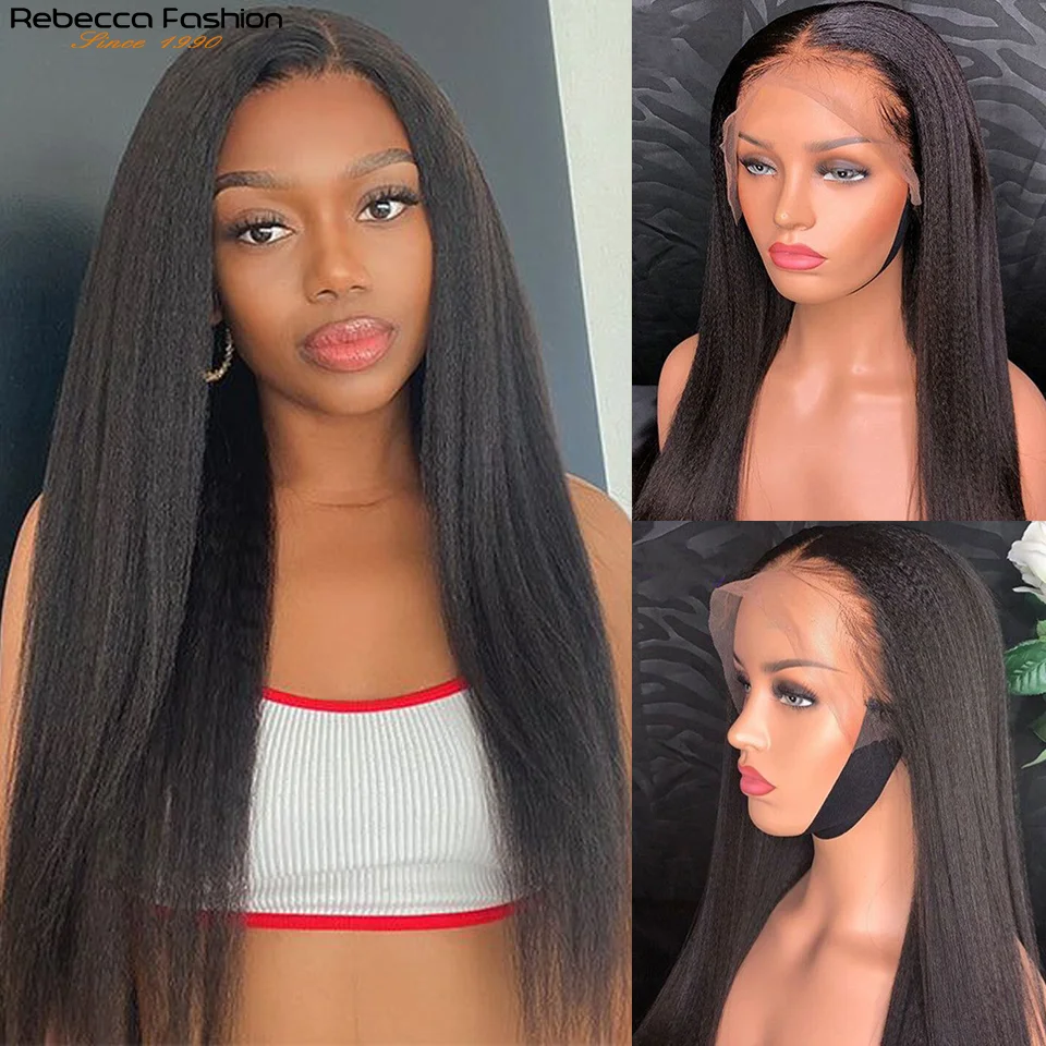 Kinky Straight Lace Front Human Hair Wigs For Women 13X6x2 Transparent Lace Front Wigs Pre Plucked Nature Yaki Straight Bob Wig