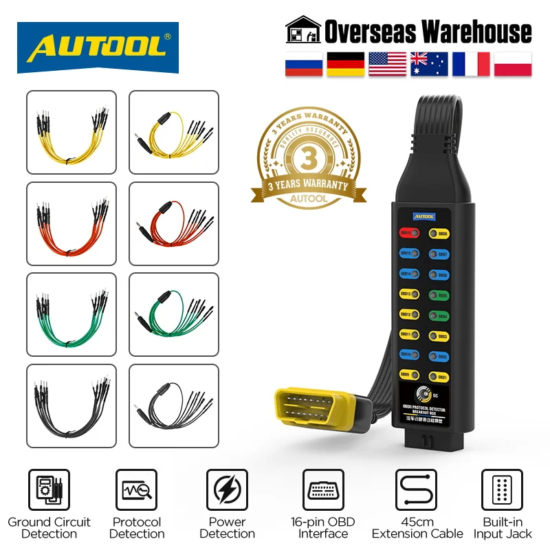AUTOOL OBD2 автомобильный диагностический детектор протокола, тестер разрыва коробки, OBDII диагностический сканер, инструмент, помощник, тестовая коробка CAN, неисправностей