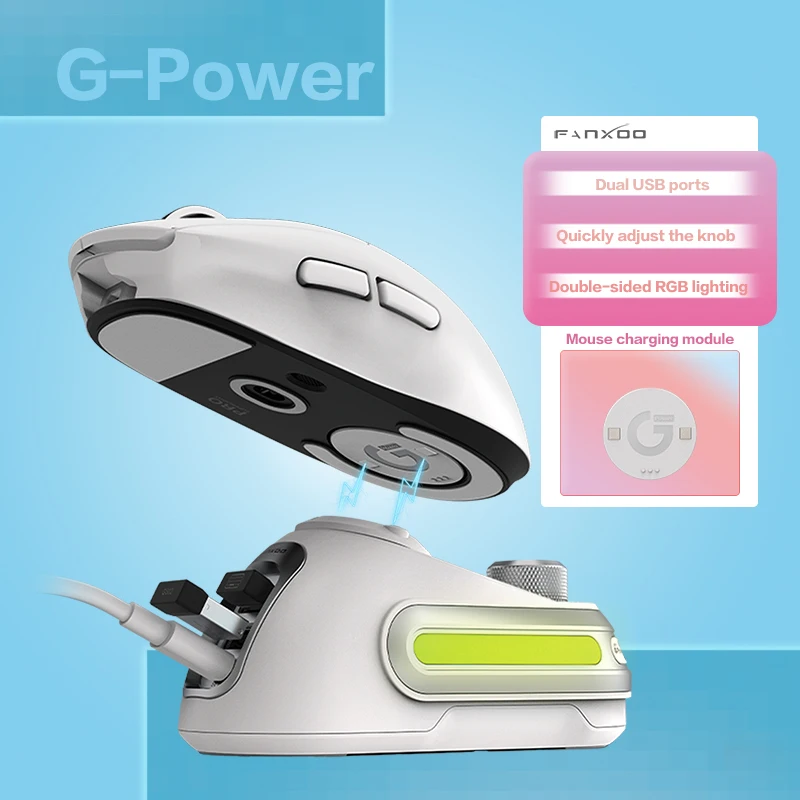 Fanxoo G-Power Mouse Wireless Charging Dock for Logitech G502 G502X Plus GPW G903 with RGB light  computer volume control knob