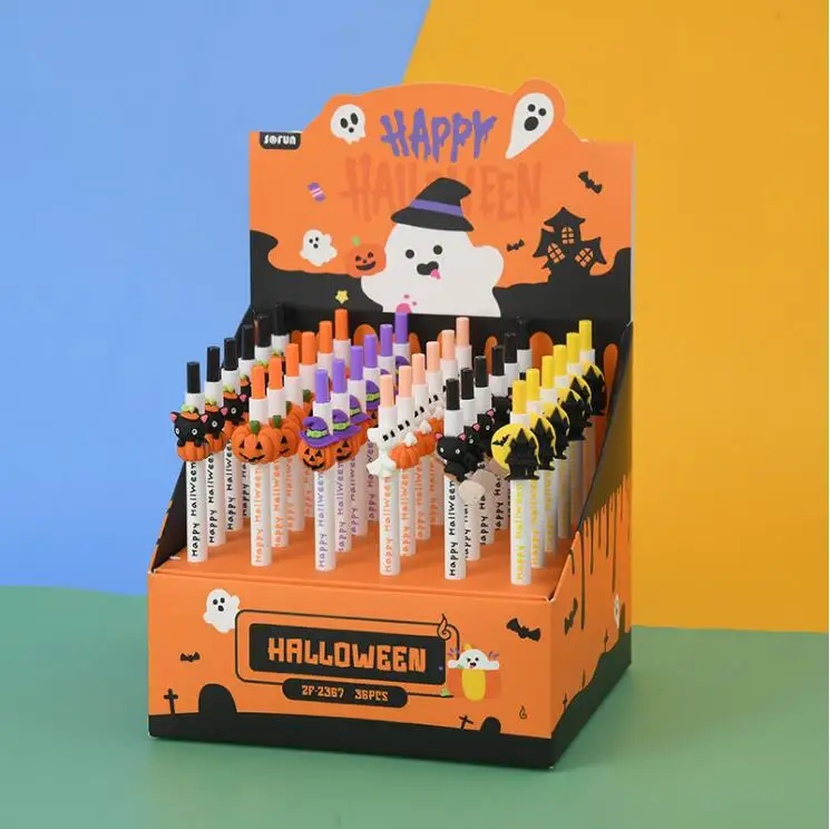 

36 pcs/lot Kawaii Halloween Pumpkin Press Gel Pen Cute 0.5mm black ink Signature Pens school writing Supplies Promotional Gift