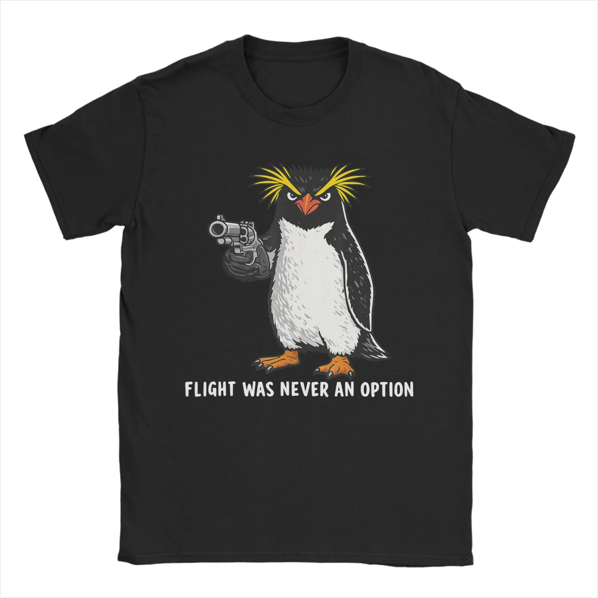 Flight was Never an Option Rockhopper Penguin Gun Meme Cotton T Shirt For Men's Summer T Shirts Tee Shirt Oversize Custom Tops