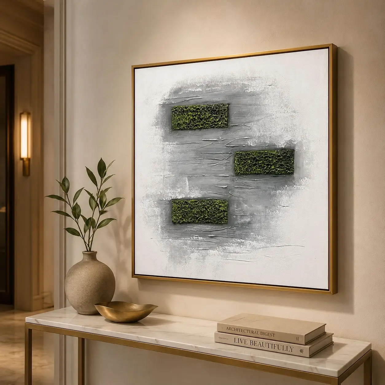Modern light luxury hand-painted oil painting green texture abstract decorative painting