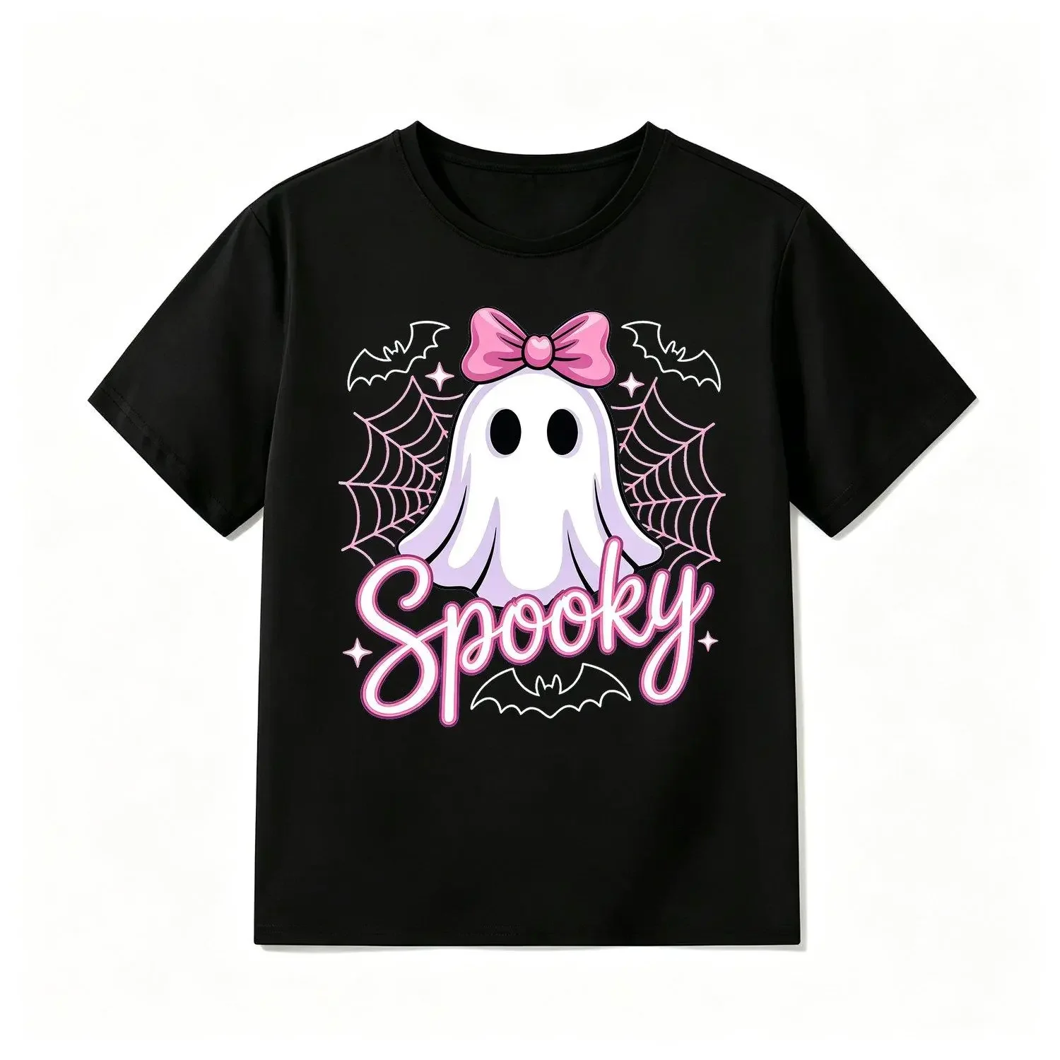 Halloween Summer Fashion Boys T Shirts Short Sleeve Spooky Bow Spider Web Bat Element cartoon Print Casual Versatile Top