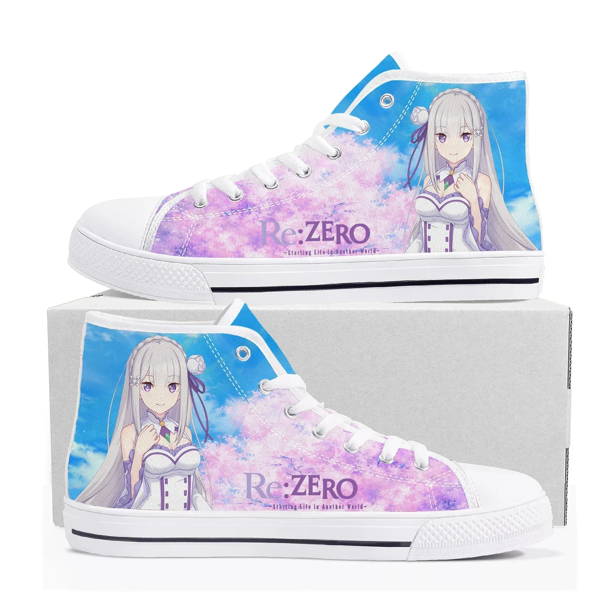 Re:Zero High Top Sneakers Mens Womens Teenager Emilia High Quality Canvas Sneaker Cartoon Comics Manga Couple Customized Shoes
