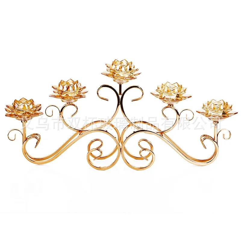 Creative 5 Head Wrought Iron Lotus Candle Holder European Style Home Decor Romantic Table Centerpiece for Hotel Western