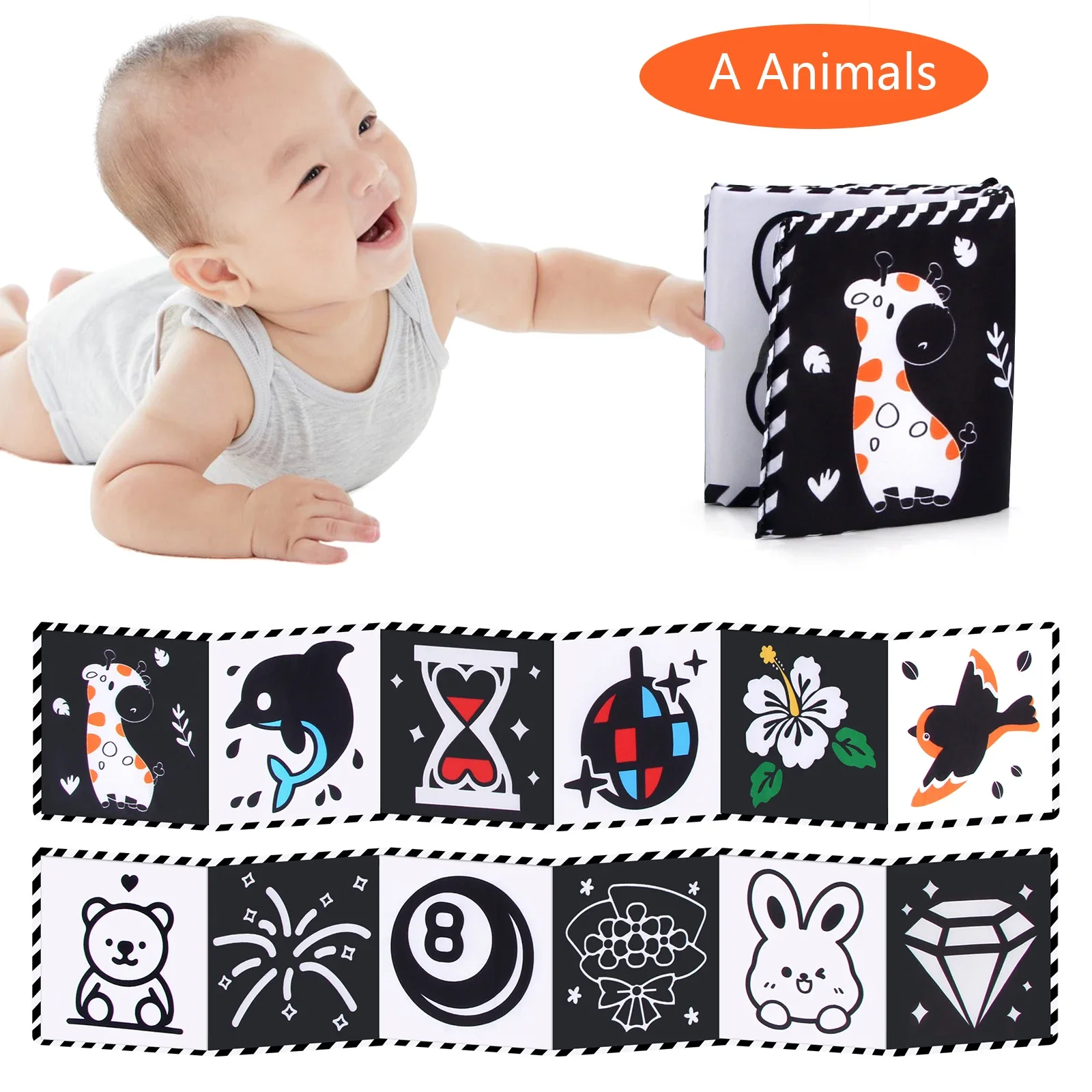 Baby Cloth Book High Contrast Baby Toys 0-36 Months Newborn Crib Toys Black and White Animal Sensory Cloth Books Montessori Toys image 3