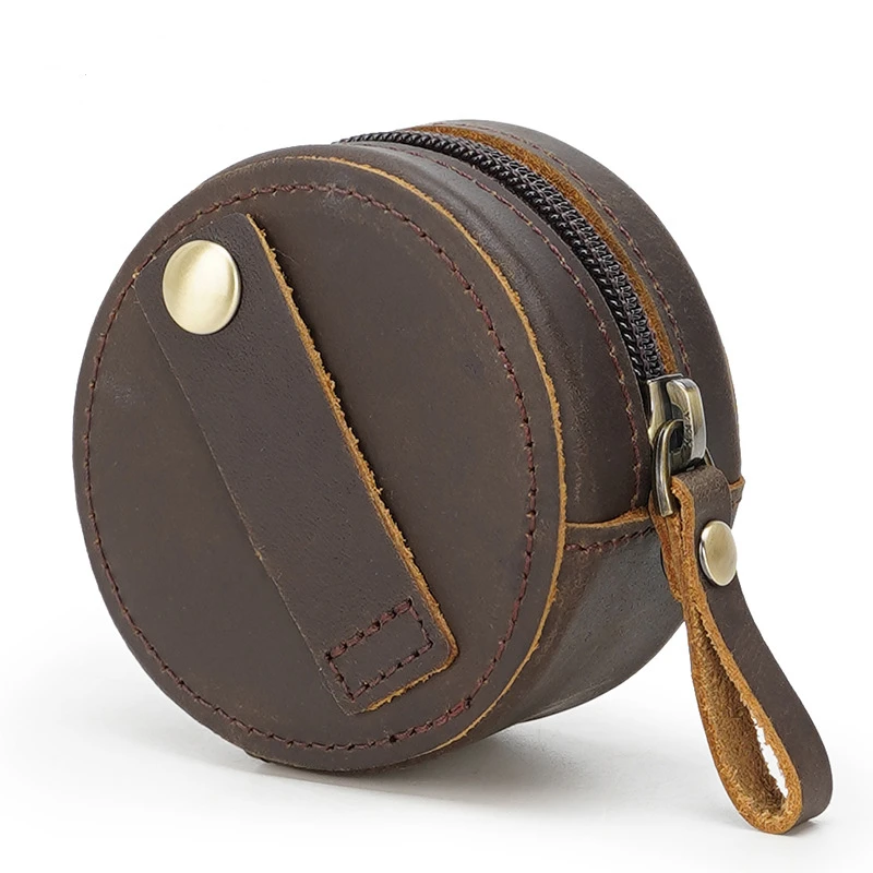 GENODERN Vintage Crazy Horse Leather Men's Coin Purse Genuine Leather Zipper Coin Wallet Retro Key Holder Small Money Bag