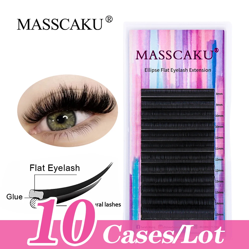 

MASSCAKU 10cases/lot 12Lines C/D Curl Ellipse Flat Lashes Soft Double Split Tips Faux Individual Flat Eyelashes Makeup Supplies