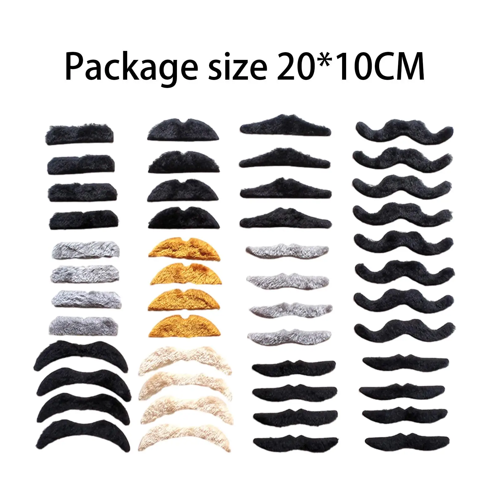 48x Fake Mustaches, Halloween Costume Beard Party Supplies Role Play Hairy Beard