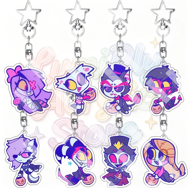 Anime Angel Moxxie Blitzo Fizzarolli Helluva Boss Halloween Pumpkin Acrylic Keychain Cartoon Q Version Keyring Backpack Pendant