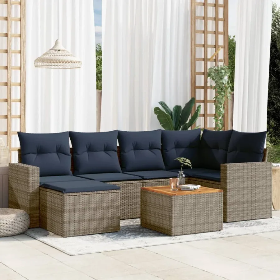 

7 Piece Patio Sofa Set with Cushions Gray Poly Rattan