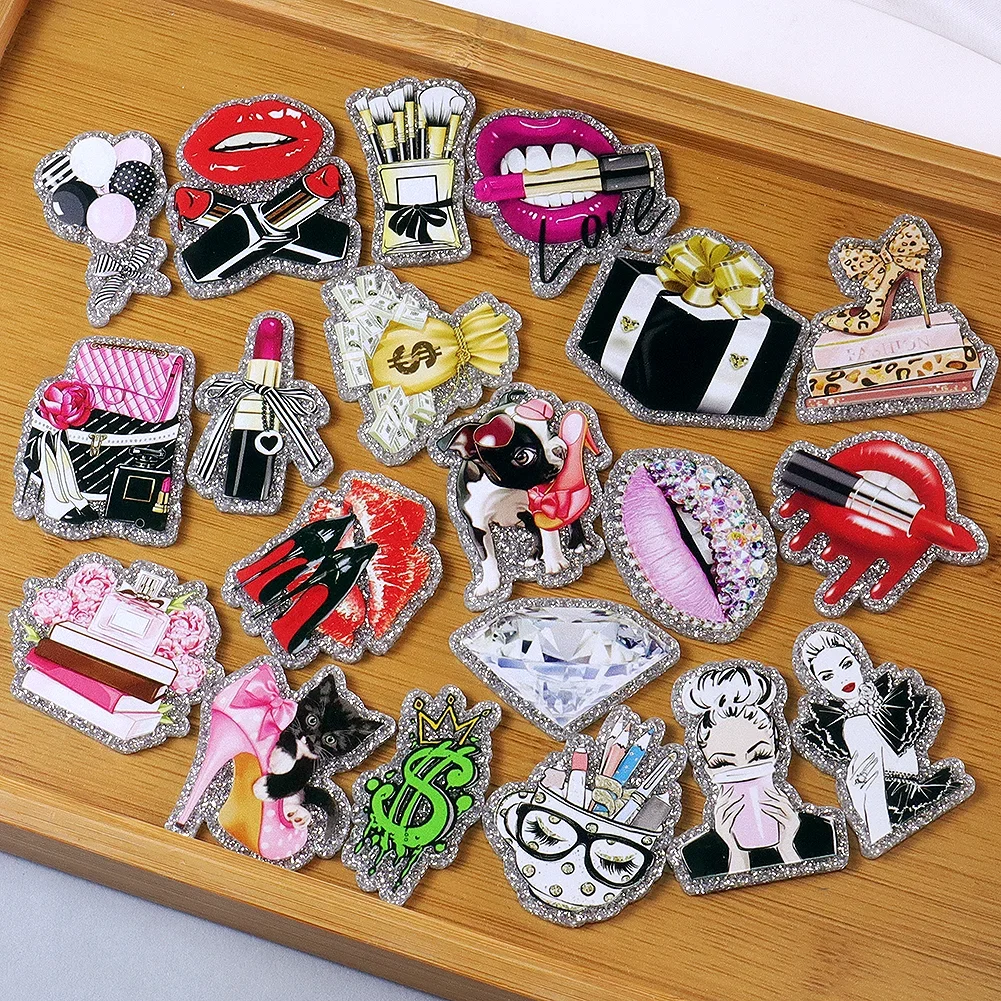 

9pcs/set Cosmetics Glitter Acrylic Flatback Fashion Star Girl Lip For DIY Phone Case Hair Bow Craft Supplies Cabochon Scrapbook