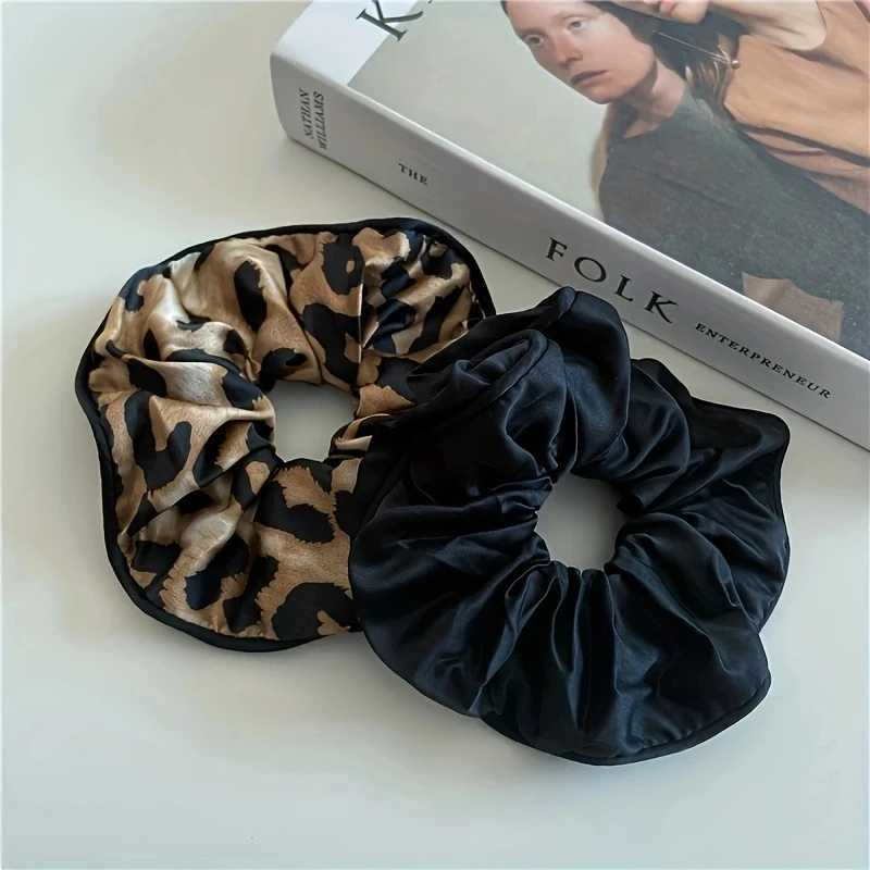 New Satin Leopard Print Large Scrunchies Europe Ponytail Holder Elastic Hair Band Seamless Rubber Bands Women Hair Accessories