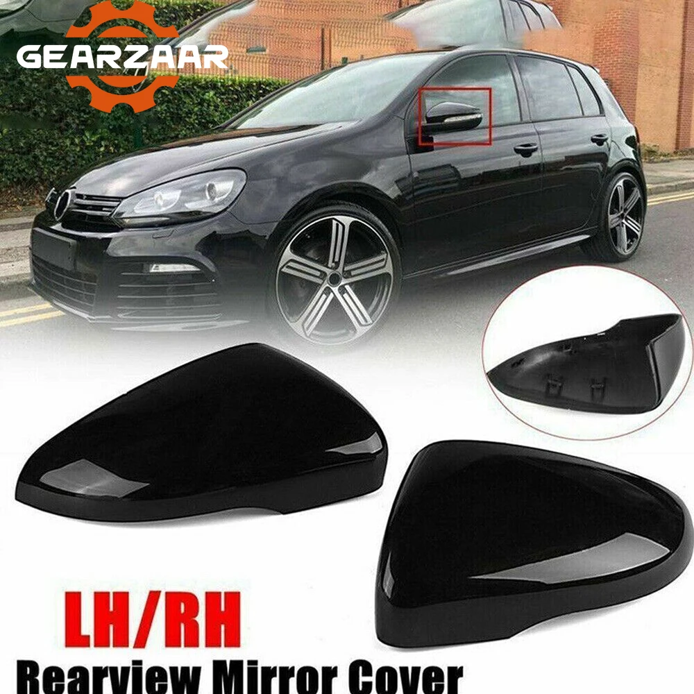 2Pcs Gloss Black Door Wing Mirror Cover Caps L + R For VW Golf/GTI MK6 2009-2013