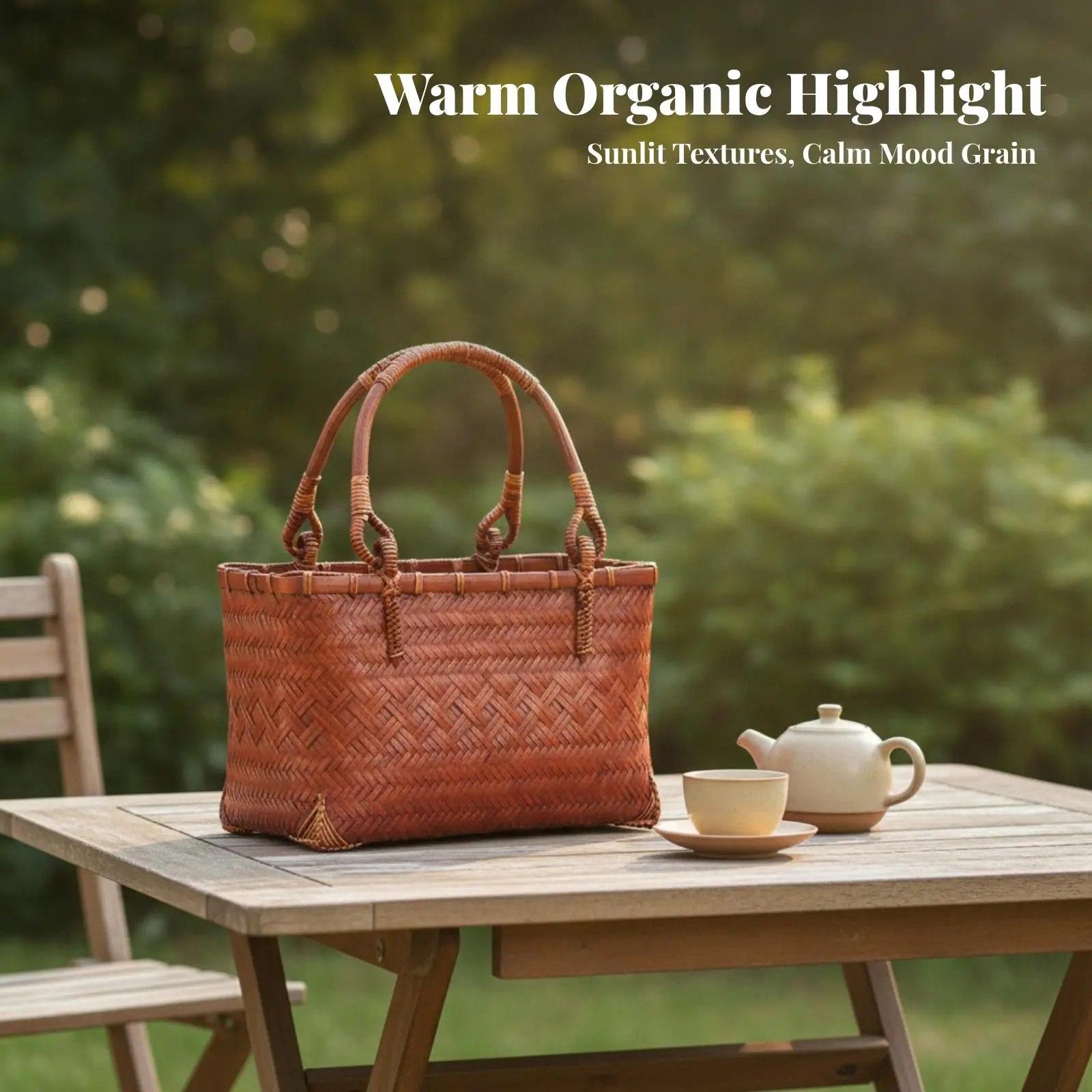 Woven Bamboo Bag Handmade Bamboo Basket with Handles Basket Handbag Rustic Lightweight for Tea Lovers, Picnics, Home Storage