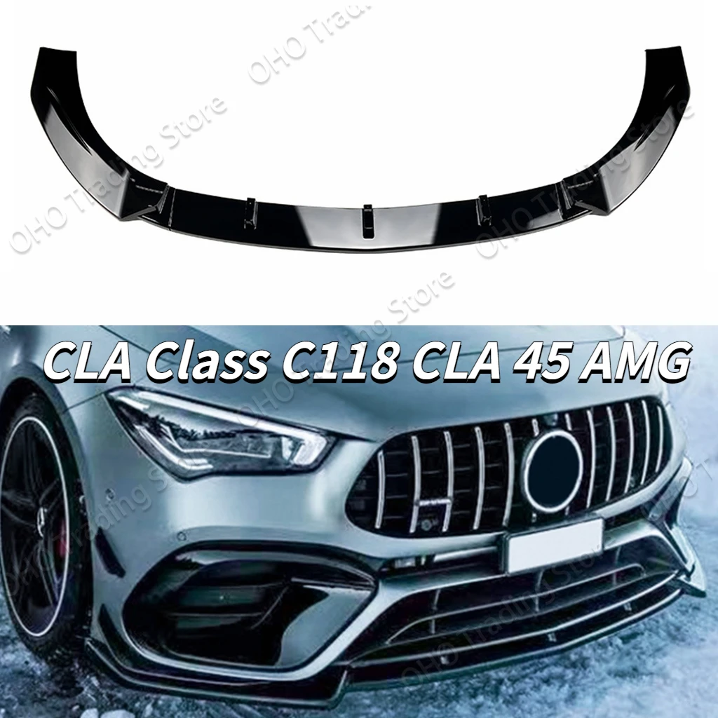 Front Bumper Lip Splitter Spoiler Tuning For MercedesBenz CLA Class C118 CLA 45 AMG 2019 2020 2021 2022 2023 BLACK Body Kit Trim