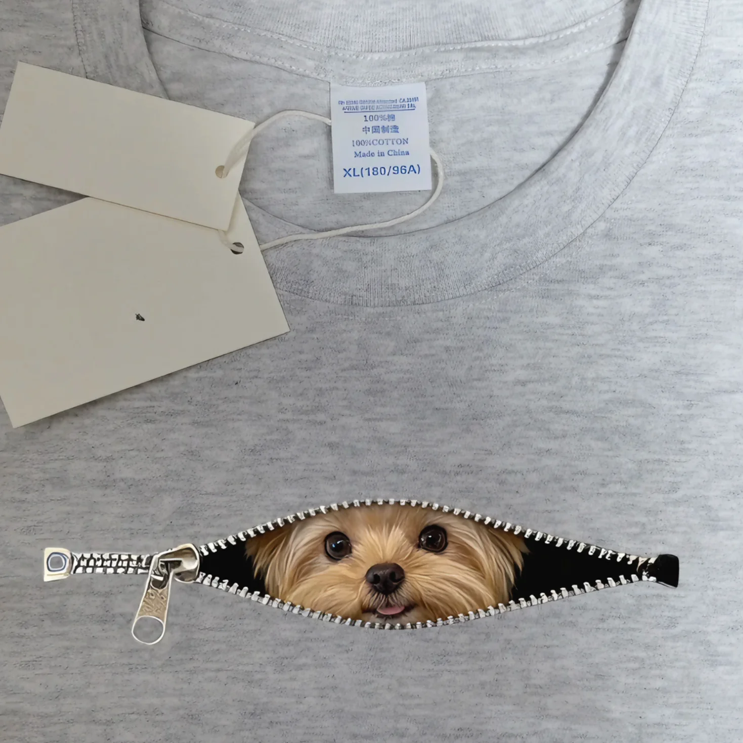 Zipper Yorkie Dog Fun Long Sleeve T-Shirt Unisex Half Sleeve Pure Cotton Creative Fun Autumn Winter Cotton  Shirt for Teens