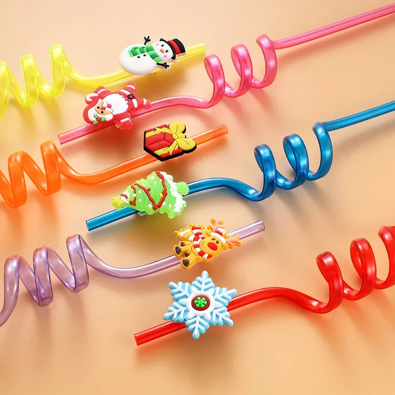 12pcs Christmas Theme Straw Reusable Straw for Milk Water Drinking Straws for Family Gatherings Christmas Trees Chrismas Gifts