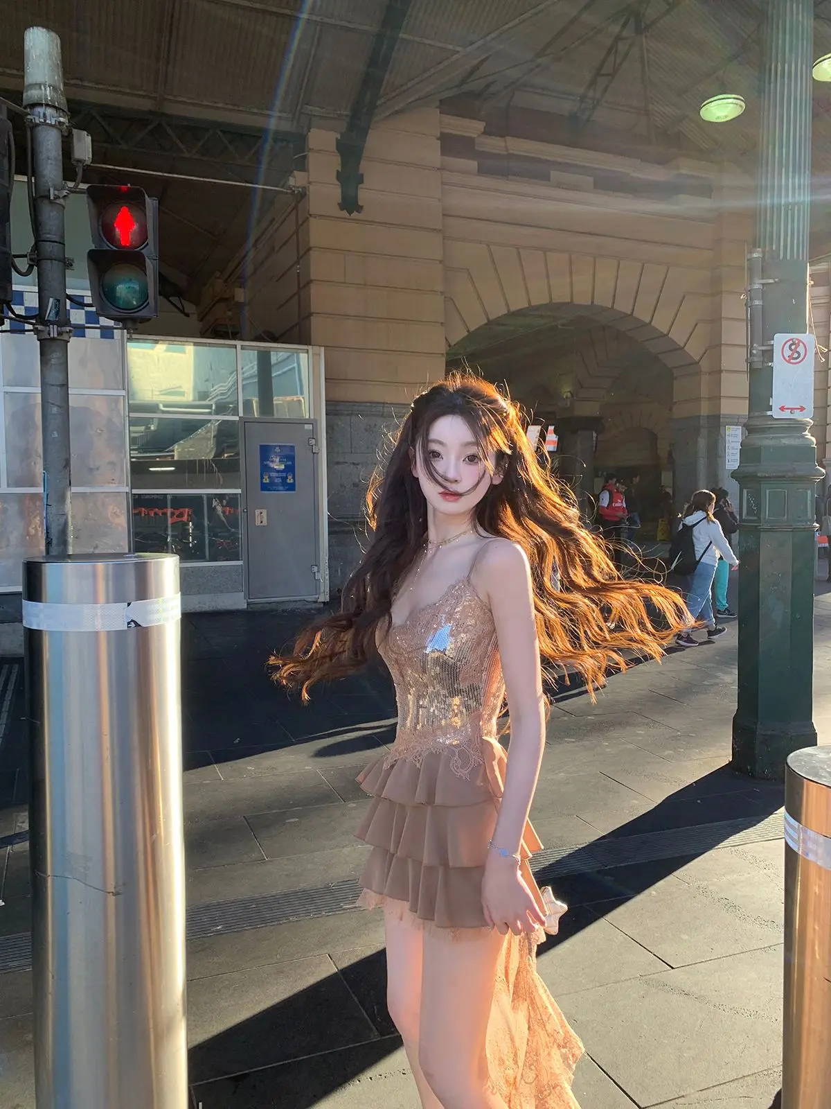 Vestido francês vintage de renda irregular, vestido de tule para mulheres, elegante, malha de lantejoulas, design de bolo em camadas, roupa estética fairycore