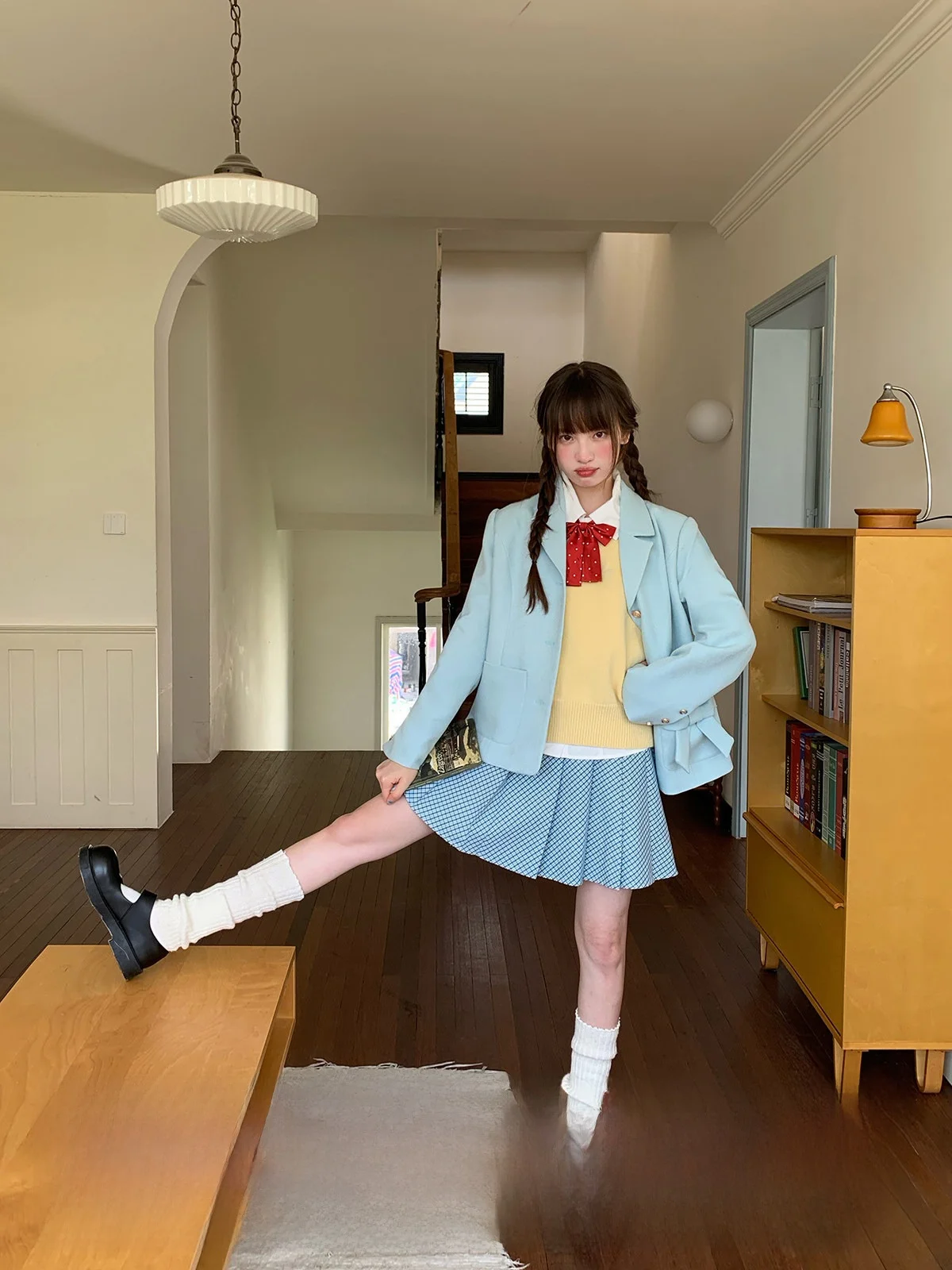 

Cheese Day Blue Casual Sle Women's Suit Set Loose Fit Commute Friendly Sweet Design Autumn Collection Polyester Fiber