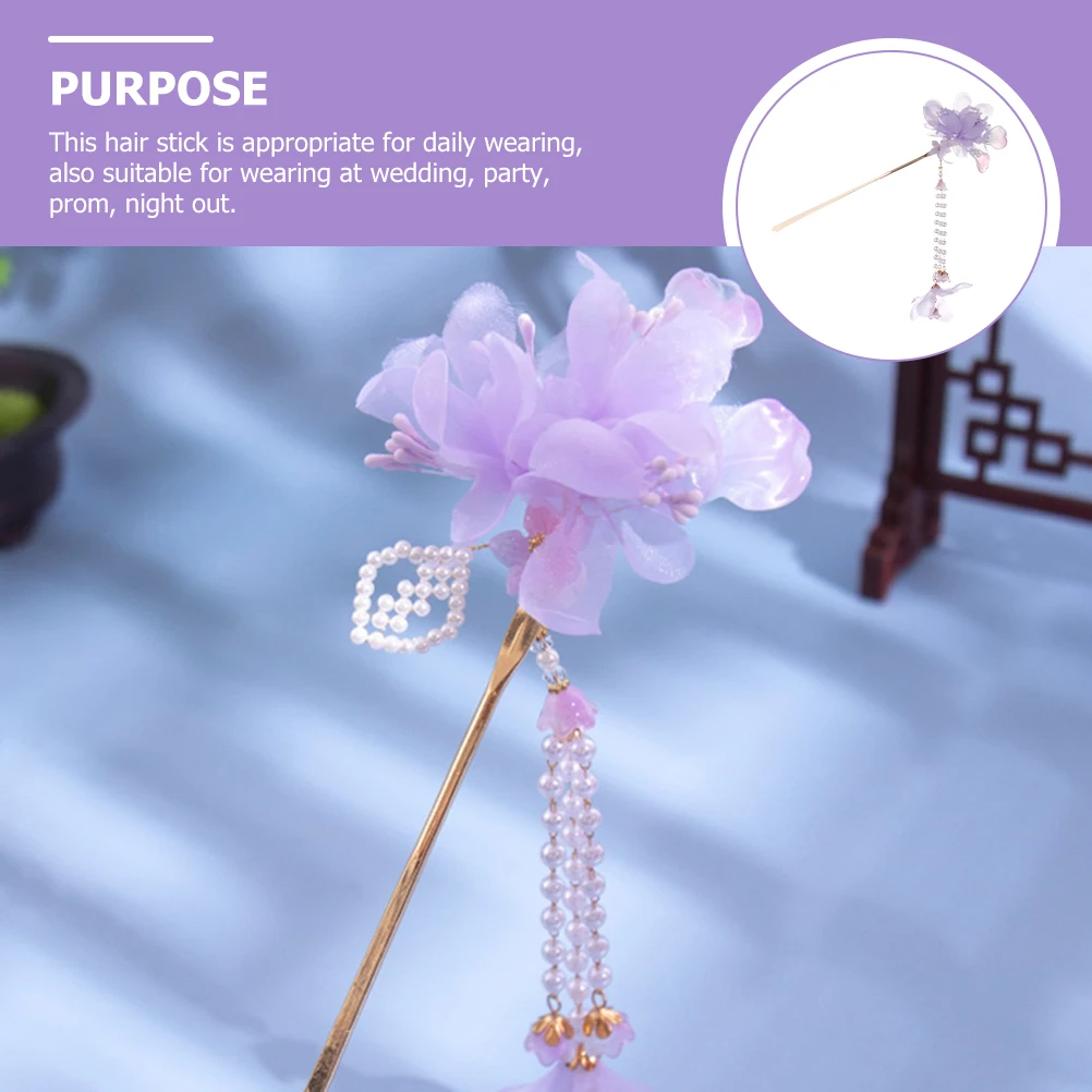 

1pcs Dangle Flower Hair Stick Pin Vintage Accessory Bun Decor Styling Tool
