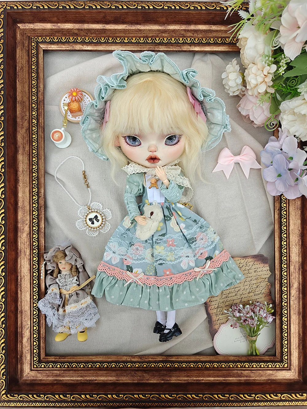 

Blythe doll Clothes Vintage Lace Princess Long dress green Blythe Clothes for Ymy Licca Azones Ob22 24 27 YMY Doll Accessories
