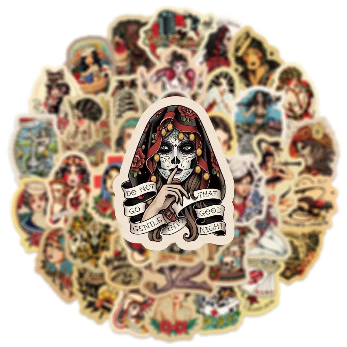 

10/50PCS Cartoon Retro Tattoo Girl Sticker Waterproof Decal Toy Gift Personalized Creative Decoration Diary Book Desk Skateboard