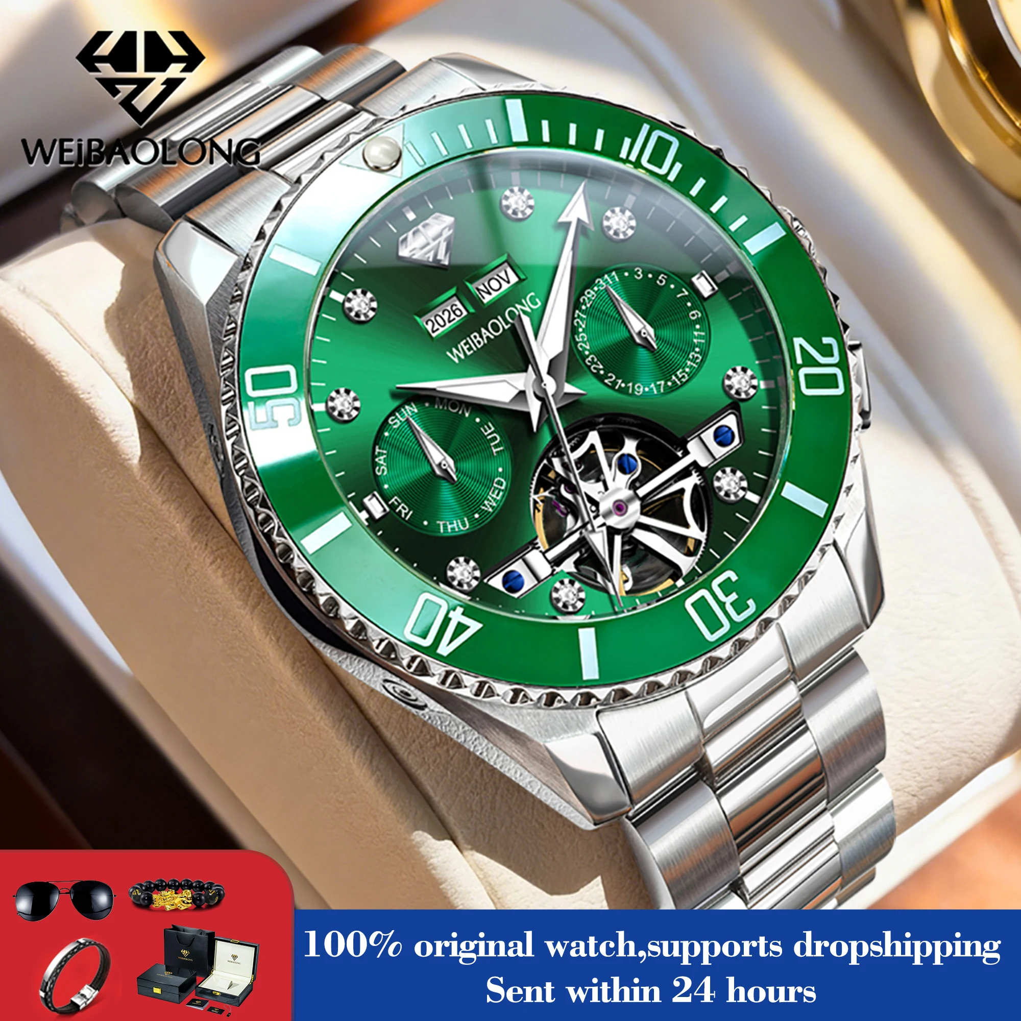 

WEIBAOLONG Luxury Mens Watch Automatic Mechanical Watch 50M Waterproof Perpetual Calendar Watches for Man High Quality 3813