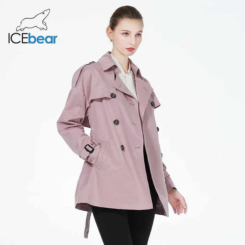 ICEbear 2023 New Women\'s Autumn Windbreaker Stylish Casual Female Short Trench Coat Brand Women Clothing with Belt  GWF20027D