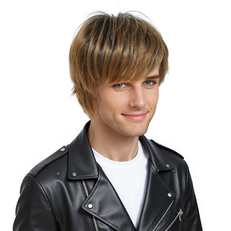 باروكة قصيرة من الحرير الطبيعي الطبيعي عصرية للرجال أوروبية وأمريكية بسعر خاص لعام 2025، باروكة من الألياف الاصطناعية