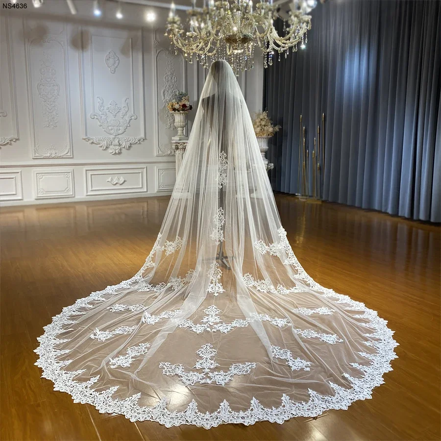 

New Arrival Ivory Champagne Cathedral Wedding veils Bride velo de novia bride accessories wedding veil Lace Wedding Veils