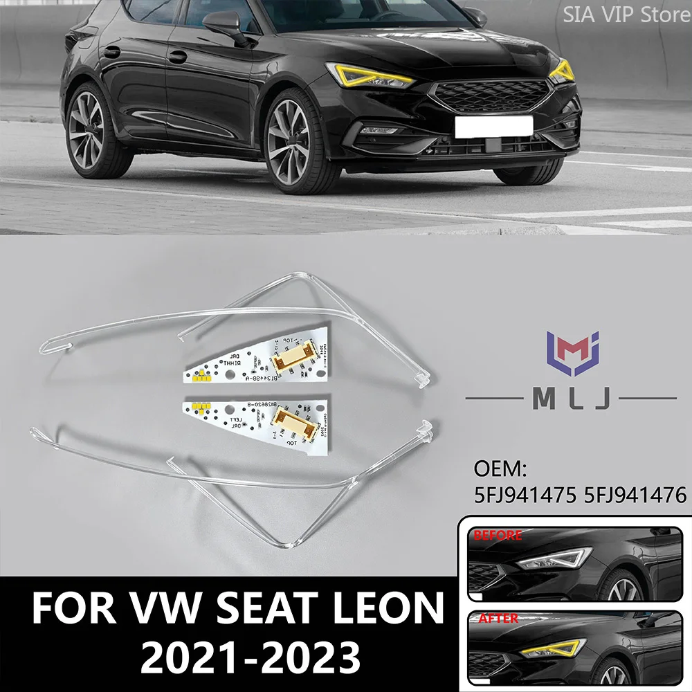 Angel-Eye-Licht für Seat Leon 2021-2023, zitronengelbe Scheinwerfer-Lichtleiter, DRL-Chip-Platine, Tagfahrlicht-Lichtleiterstreifen