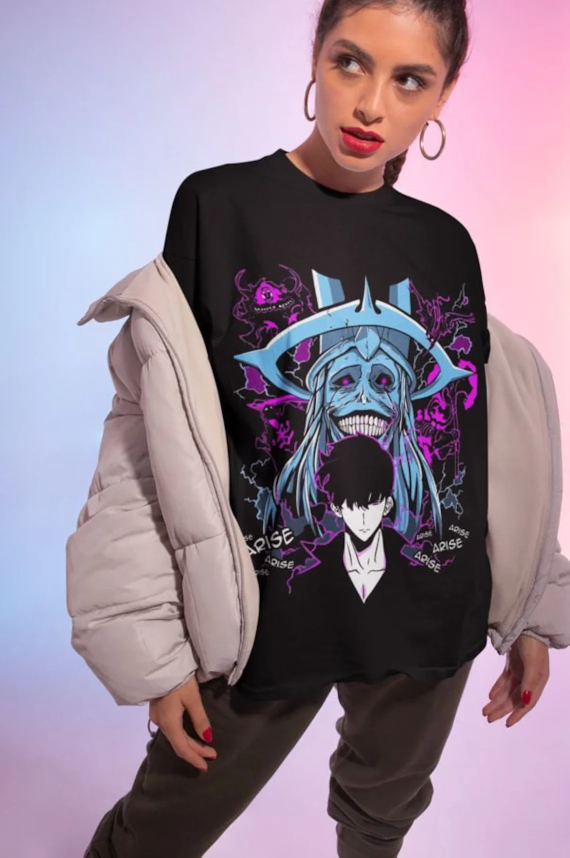 Arise Shadow Anime T-shirt damski męski Sung Jin-woo Solo Leveling krótkie rękawy ponadgabarytowa luźna bawełniana odzież męska koszulki