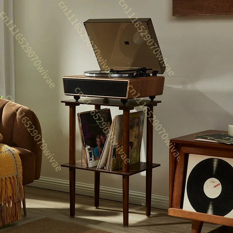 American vinyl record player retro wood grain bluetooth phonograph stereo