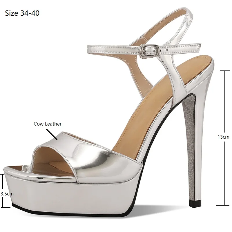 Drestrive 2026 New Sexy Women's Sandals Square Toe Cow Leather Platform Supper Thin High Heels Buckle Handmade Summer Shoes