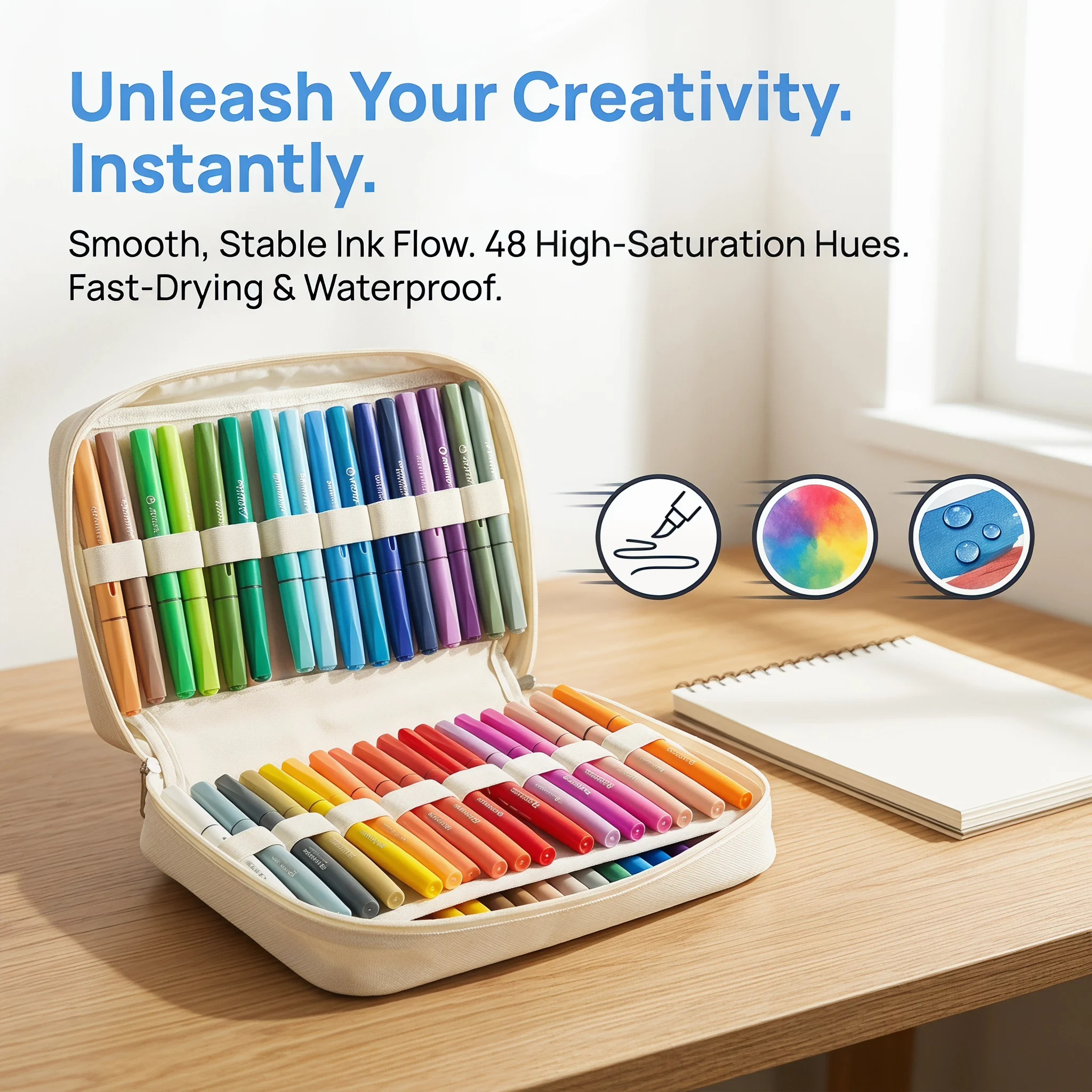 Marie's 48 Colors Direct Liquid Acrylic Markers Soft Tip With Pen Bag Paint Pen for Canvas Wood Ceramic DIY Art Drawing