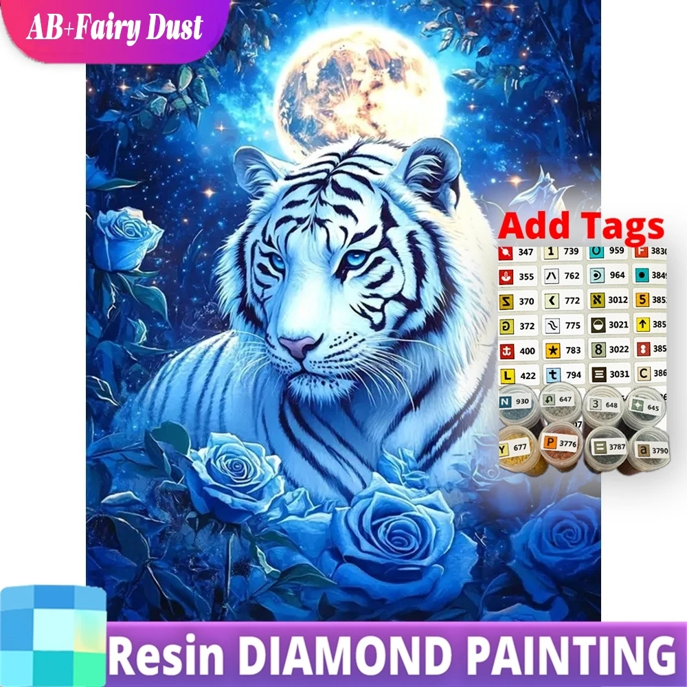 

Resin AB Fairy Dust 5D DIY Diamond Mosaic Tiger Animal Suitable for Beginners Moon Painting Flower Craft Kit Embroidery Home Dec