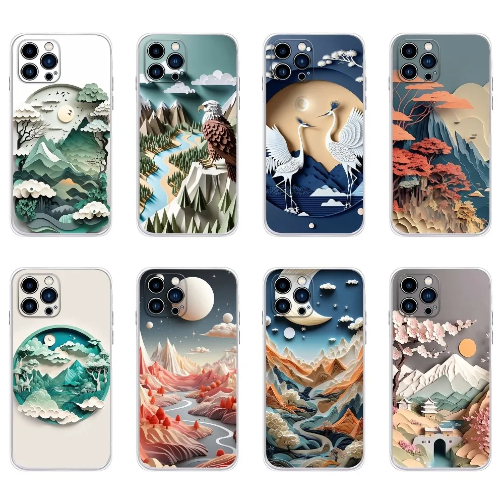 

3D Printing Landscape Phone Case For IPhone 15,14,13,11,12 Pro Max Mini X XR XS 7,8 Plus SE Transparent Cover