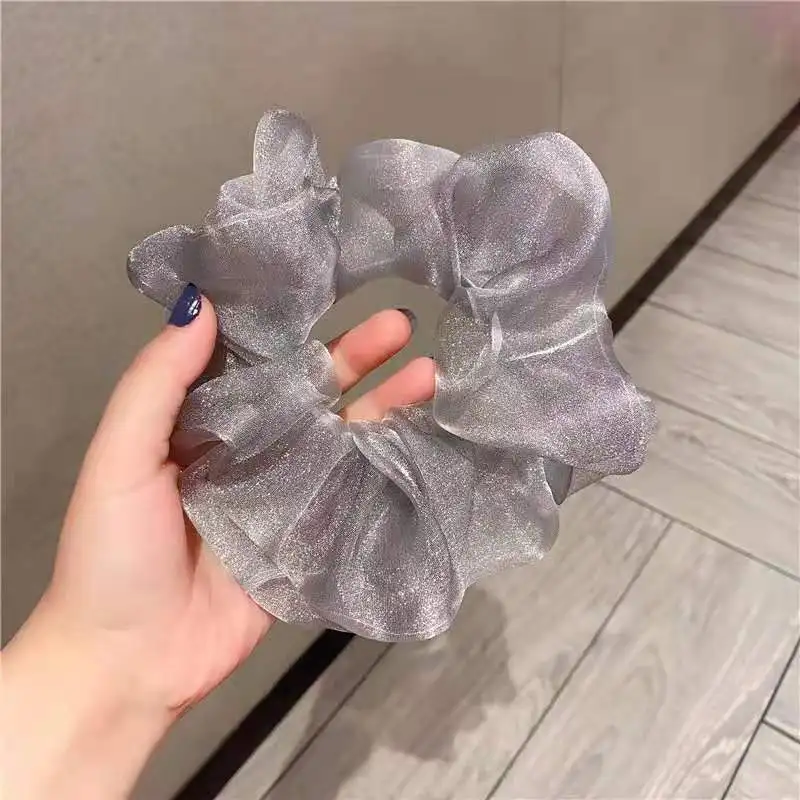 Reflective Mesh Oversized Scrunchies Big Rubber Hair Ties Plain Elastic Hair Bands Girl Ponytail Holder Women Hair Accessories view 5