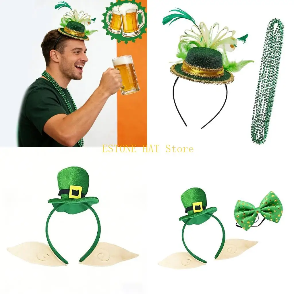 

49MF Набор эластичных повязок на голову с лепреконом, регулируемый для празднования праздников для взрослых