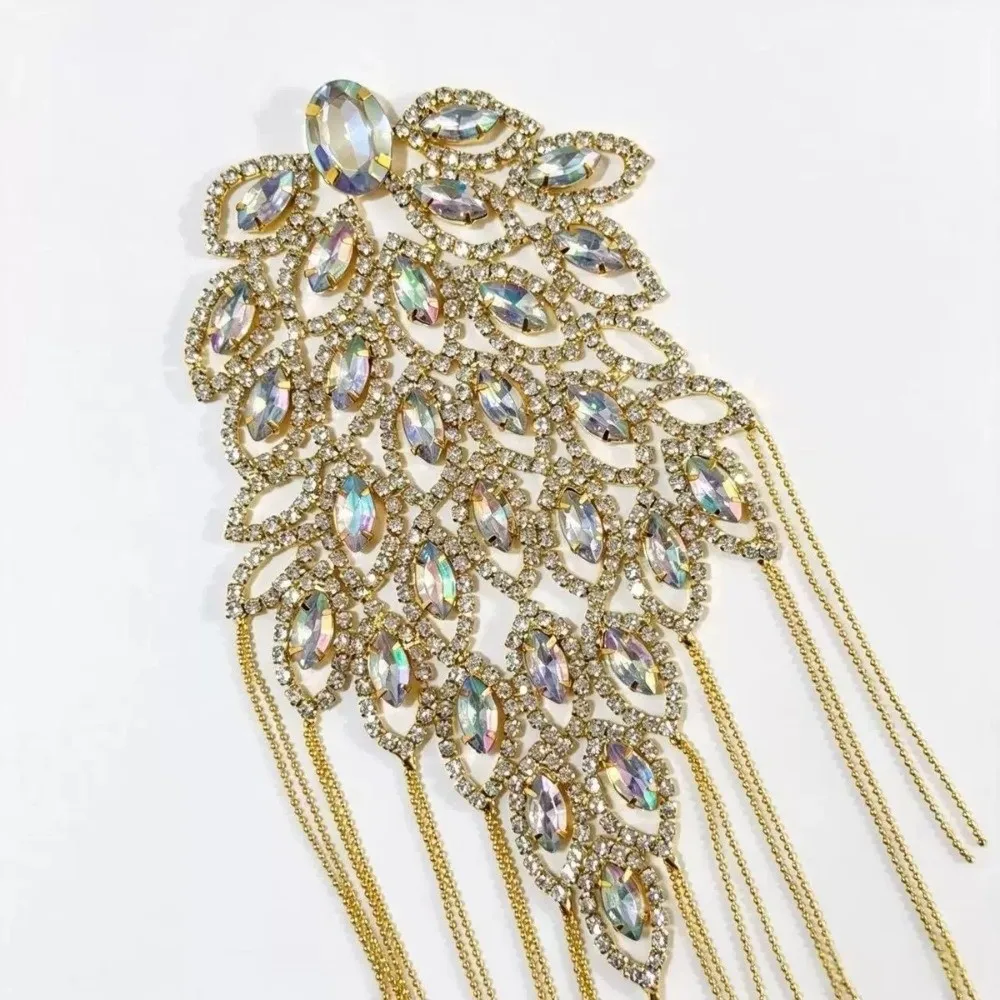Peacock Tassel Chain Epaulette Punk Rhinestone Brooch Shoulder Board High-end Shiny Jacket Shoulder Chain Knight's Uniform