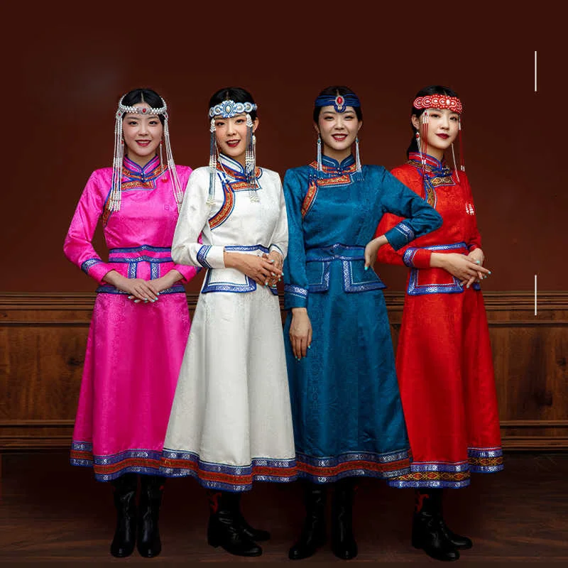 

Women's Lifestyle Daily Long Robe Adult Mongolian National Casual Clothing White Blue Red Dress Performance Dance Gown Girl