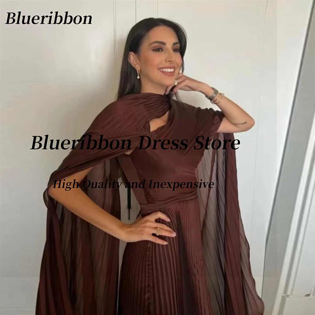 Blueribbon Celebrity Women Formal Occasion Wear Evening Dresses Saudi Party فساتين مناسبة رسمية Pleats Ankle Length Prom Dress