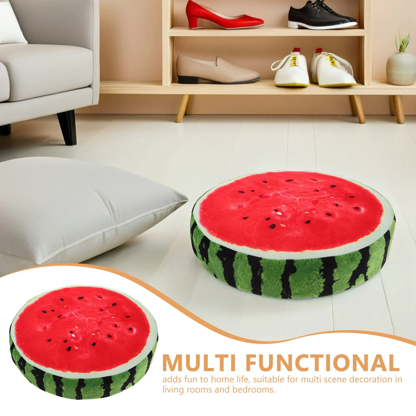 3D Watermelon Pillow Cushion – Soft Round Decorative Throw Pillow for Living Room, Bedroom, Sofa