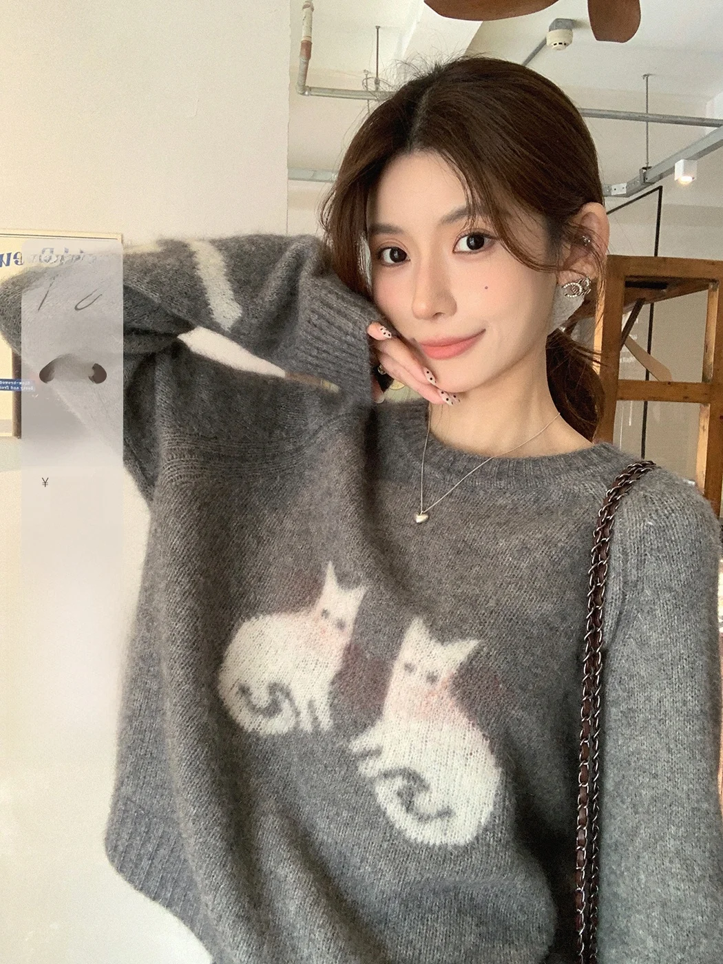 

Женский винтажный свитер Ibell Zhang из смесовой шерсти с ворсом под мишуру, с круглым вырезом, в стиле колор-блок, с длинными рукавами