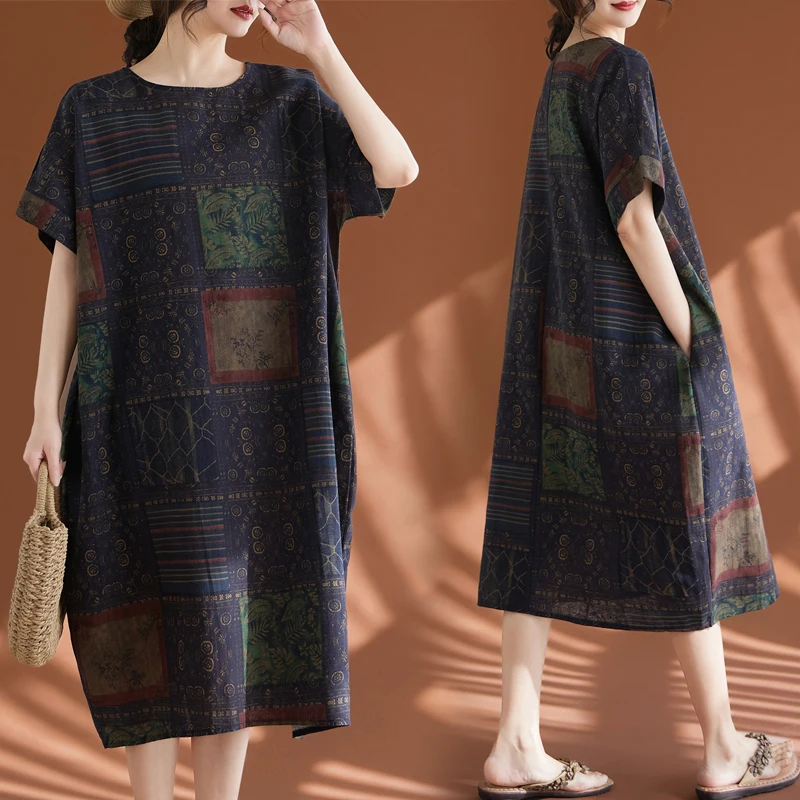 

Slim Fit Cotton Linen Casual Dr for plus Size Women White Enhancing Comfortable Breathable Vintage Ethnic Sle Midi Dr