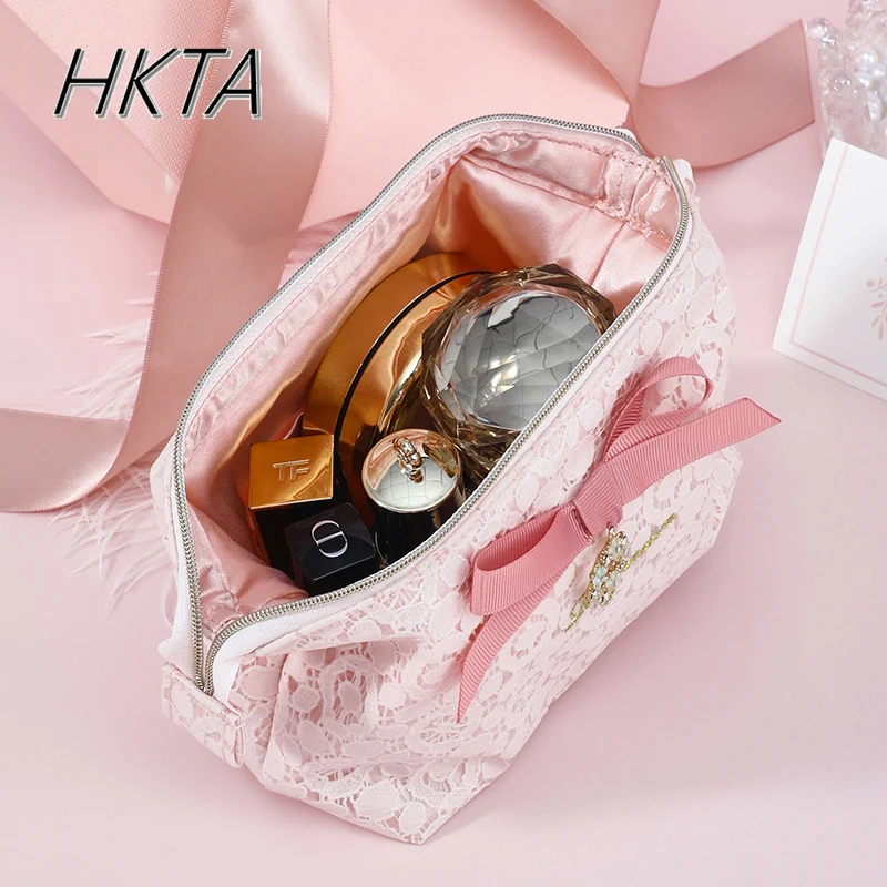 النمط الياباني الدانتيل الربط القوس المحمولة تحمل على لوليتا حقائب مستحضرات التجميل الألغام المرأة الحلو اللؤلؤ تخزين حقيبة مستحضرات تجميل لوليتا فتاة