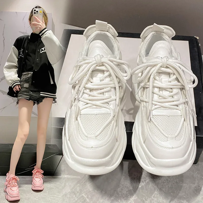 2025 Spring Fashion Chunky Sneakers for Women Breathable Mesh Casual Shoes Woman Thick Bottom Sports Platform Shoes Black Pink