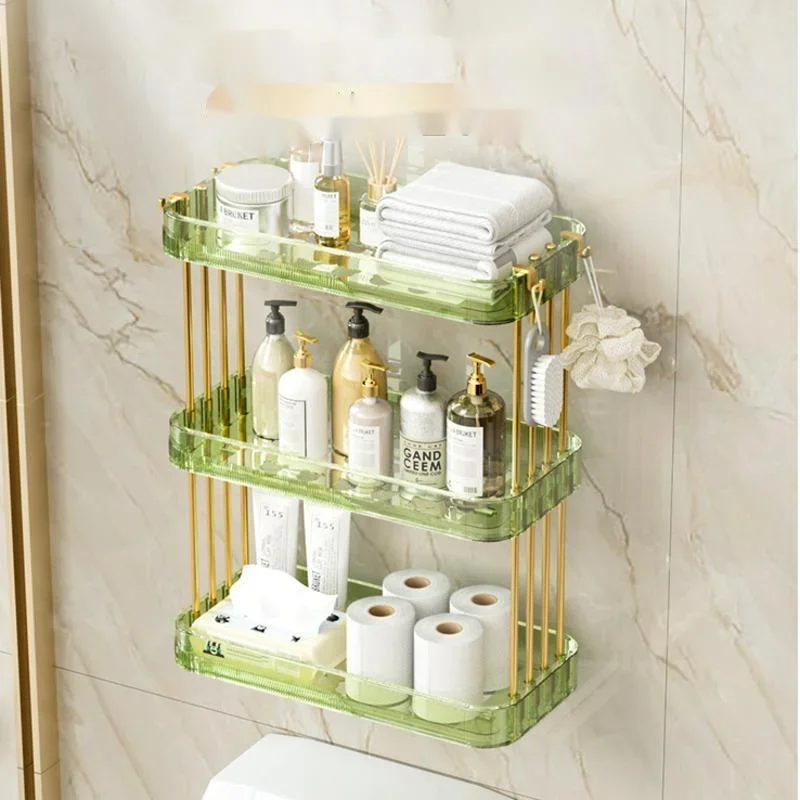 

Luxury WallHanging Bathroom Storage Shelves No Hole Required for Installation Cosmetics and Toilet Shelf Organizer