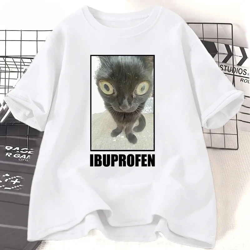 Men's short-sleeved T-shirt ibuprofen interesting cat graphic print T-shirt casual and fashionable T-shirt